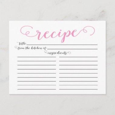 Modern Pink Script Bridal Shower Recipe Invitations