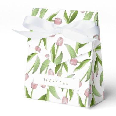 Modern Pink Tulip Flower Thank You Favor Boxes