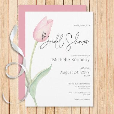 Modern Pink Tulip Solo Bridal Shower Invitations