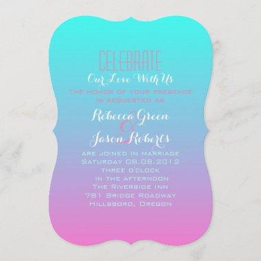 modern pink turquoise ombre wedding Invitations