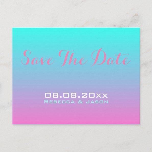 modern pink turquoise ombre wedding save the date announcement postInvitations