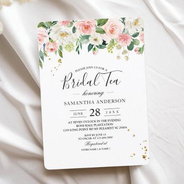 Modern Pink Watercolor Beauty Flowers & Gold Drops Invitations