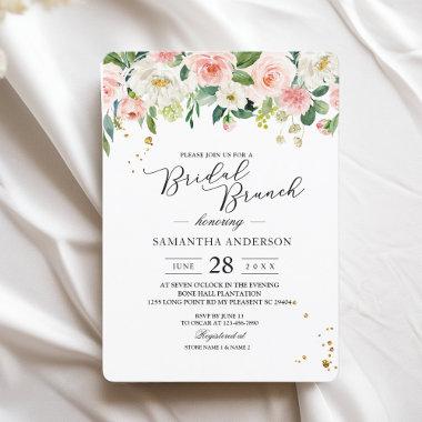 Modern Pink Watercolor Beauty Flowers & Gold Drops Invitations