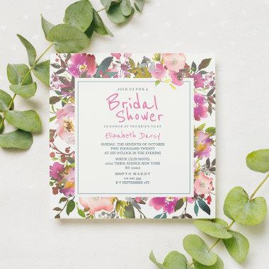 Modern pink watercolor floral Bridal Shower Invitations