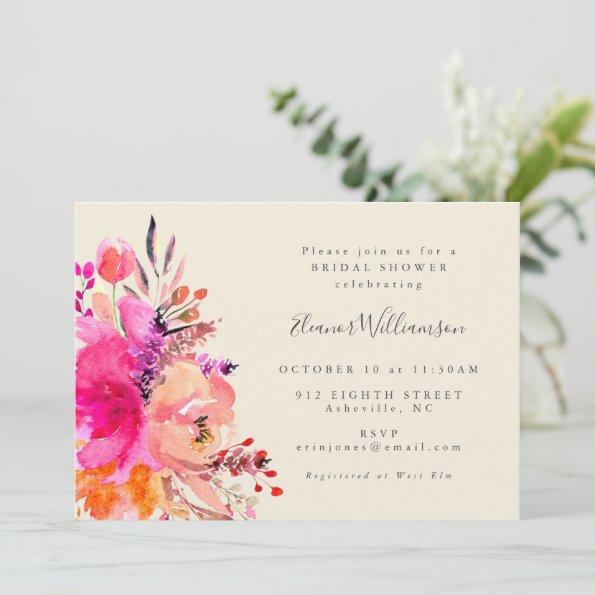 Modern Pink Watercolor Floral Simple Bridal Shower Invitations