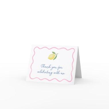 Modern Pink Wavy Border Lemon Baby Shower Thank You