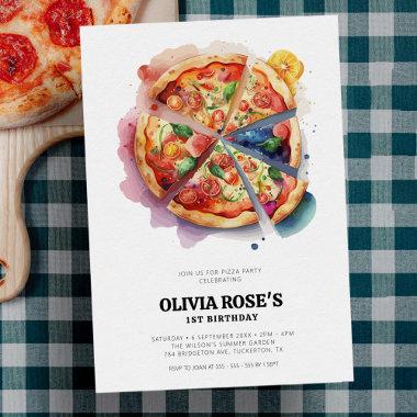 Modern Pizza Party Cute Simple Kids Birthday Invitations