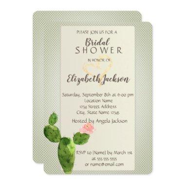 Modern Polka Dots Cactus Heart Bridal Shower Invitations