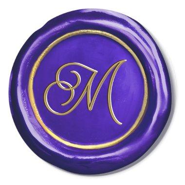 Modern Purple And Gold Monogram Wax Seal Stickers