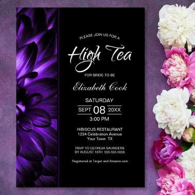 Modern Purple Black Floral High Tea Bridal Shower Invitations