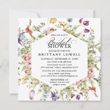 Modern Purple Botanical Wildflower Bridal Shower Invitations