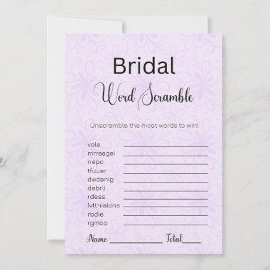 Modern Purple Floral Bridal Word Scramble Game Invitations