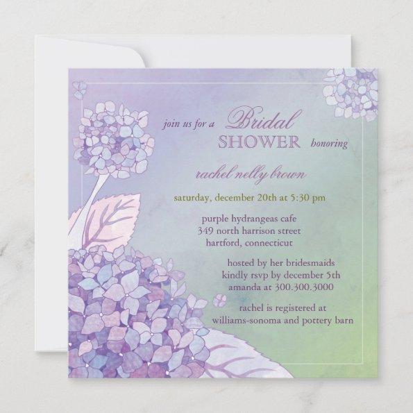 Modern Purple Hydrangeas Floral Bridal Shower Invitations