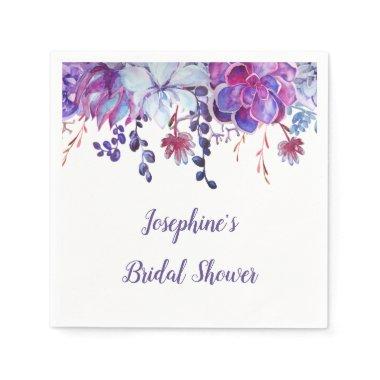 Modern Purple Watercolor Succulents Bridal Shower Napkins