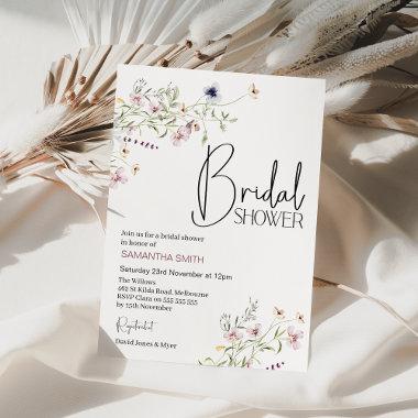 Modern Purple Wildflower Bridal Shower Invitations