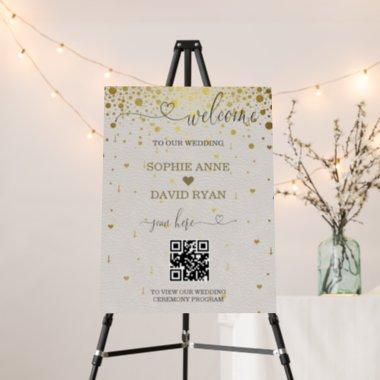 Modern QR Code Gold Confetti Wedding Welcome Sign