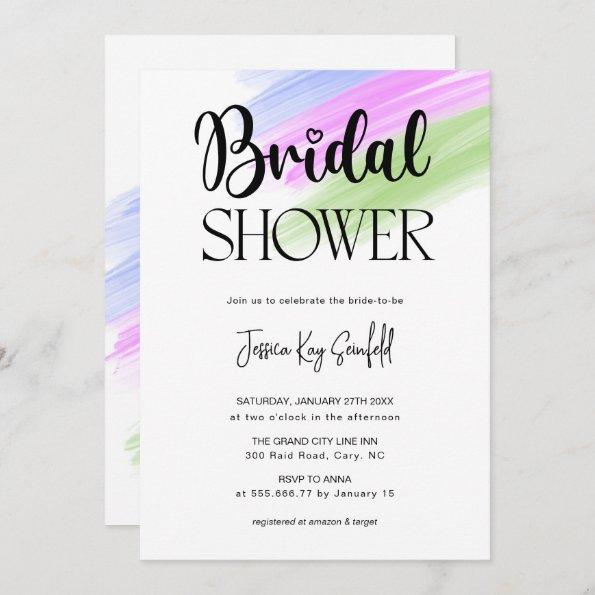 Modern Rainbow Brush Strokes Bridal Shower Invitations