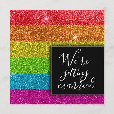 Modern Rainbow Glitter Colorful Sparkles Elegant Invitations