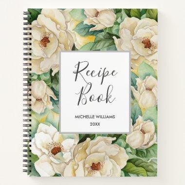 Modern Recipe Book Magnolia Floral Name Watercolor