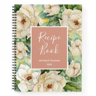 Modern Recipe Book Rose Gold Magnolia Floral Name