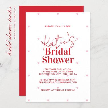Modern Red and Pink Heart Bridal Shower Invitations