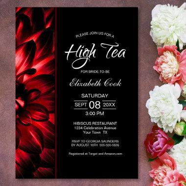 Modern Red Black Floral High Tea Bridal Shower Invitations