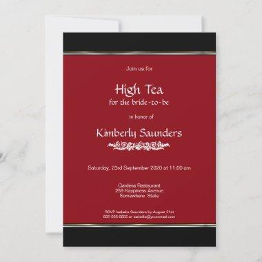Modern Red Black White High Tea Bridal Shower Invitations