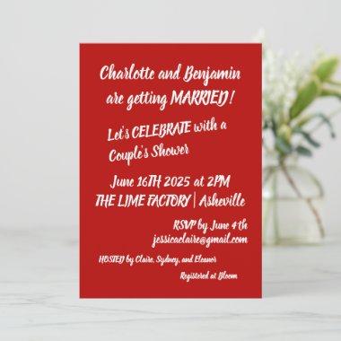 Modern Red Brush Lettering Trendy Couples Shower Invitations