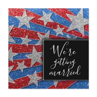 Modern Red White and Blue Glitter Stars Elegant Invitations