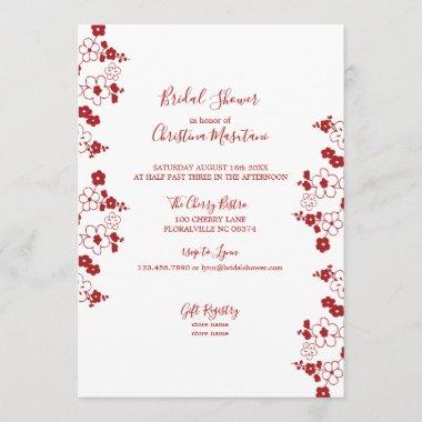 Modern Red & White Cherry Blossom Bridal Shower Invitations