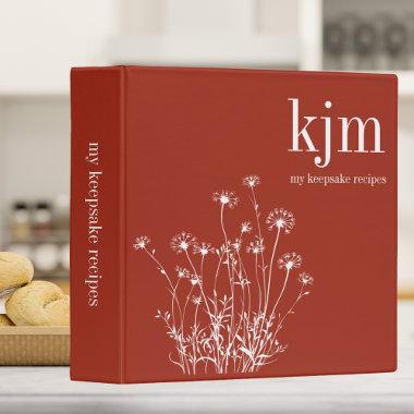 Modern Red & White Wildflowers Monogram Recipe 3 Ring Binder