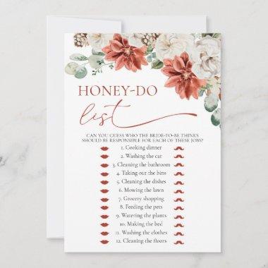 Modern Red Winter Honey Do List Bridal Shower Game Invitations