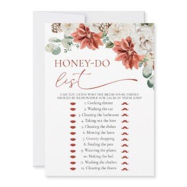 Modern Red Winter Honey Do List Bridal Shower Game Invitations