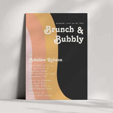 Modern Retro 70's Rainbow Dark Brunch and Bubbly Invitations