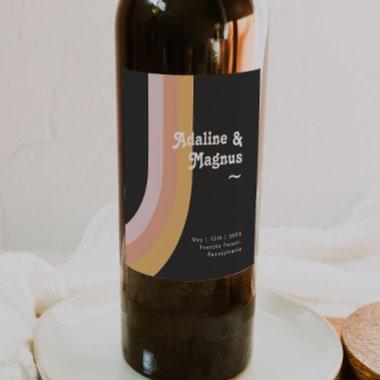 Modern Retro 70's Rainbow Dark Wedding Wine Label