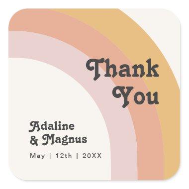 Modern Retro 70's Rainbow Thank You Wedding Favor Square Sticker