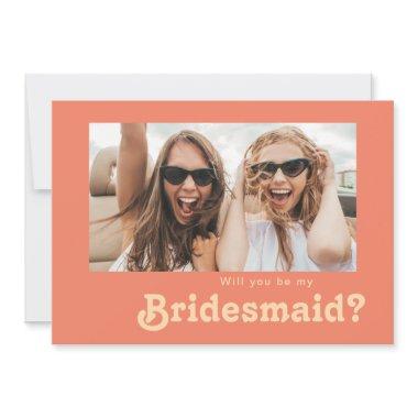 Modern Retro Coral Photo Bridesmaid Proposal Invitations