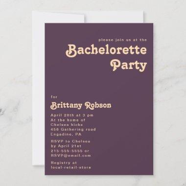 Modern Retro | Dark Purple Bachelorette Party Invitations