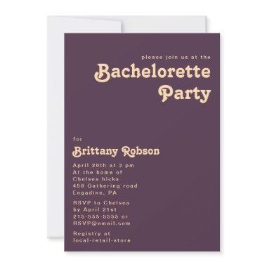 Modern Retro | Dark Purple Bachelorette Party Invitations