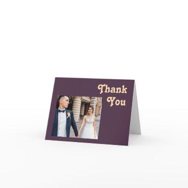 Modern Retro | Dark Purple Folded Photo Thank You Invitations