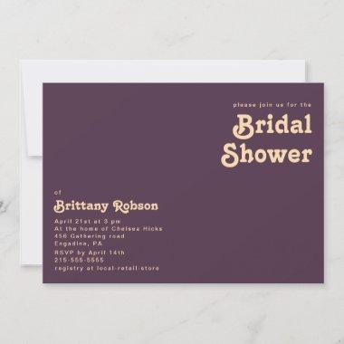 Modern Retro Dark Purple Horizontal Bridal Shower Invitations