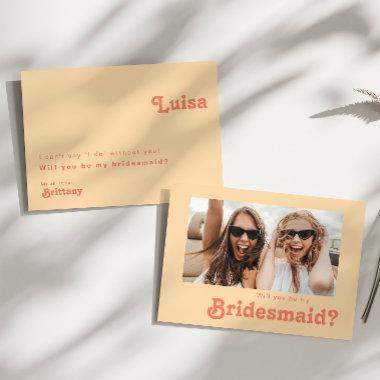 Modern Retro Orange Photo Bridesmaid Proposal Invitations