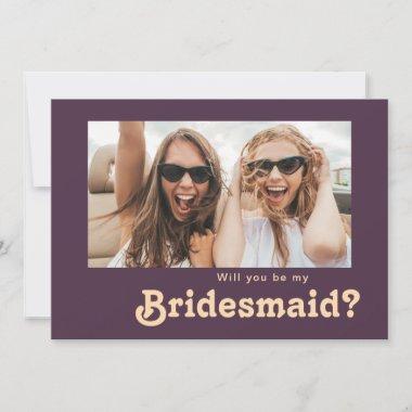 Modern Retro Purple Photo Bridesmaid Proposal Invitations