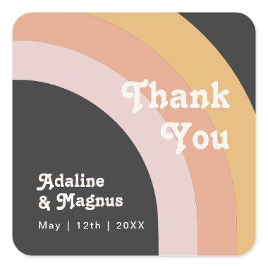 Modern Retro Rainbow Dark Thank You Wedding Favor Square Sticker