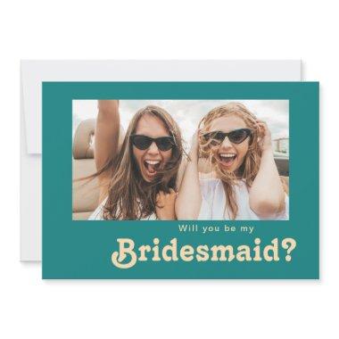 Modern Retro Teal Photo Bridesmaid Proposal