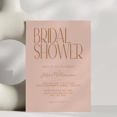 Modern Retro Typography Blush Rust Bridal Shower Invitations