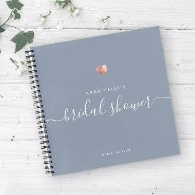 Modern Rose Gold Blue Script Bridal Shower Guest Notebook