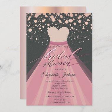 Modern Rose Gold Dots Dress Bridal Shower Invitations