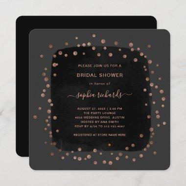 Modern Rose Gold Dots on Black | Bridal Shower Invitations