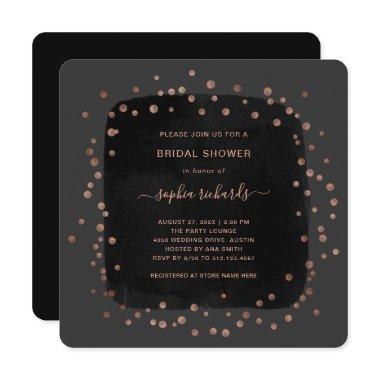 Modern Rose Gold Dots on Black | Bridal Shower Invitations